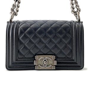 Chanel Chain Shoulder Bag Boy Small Matelasse Coco Mark Caviar Skin A67085 CH...